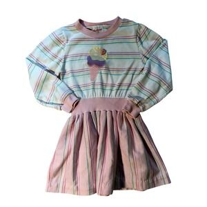 Vintage 80s Health-tex Girls Pastel Rainbow Stripe Ice Cream Dress Sz 5
